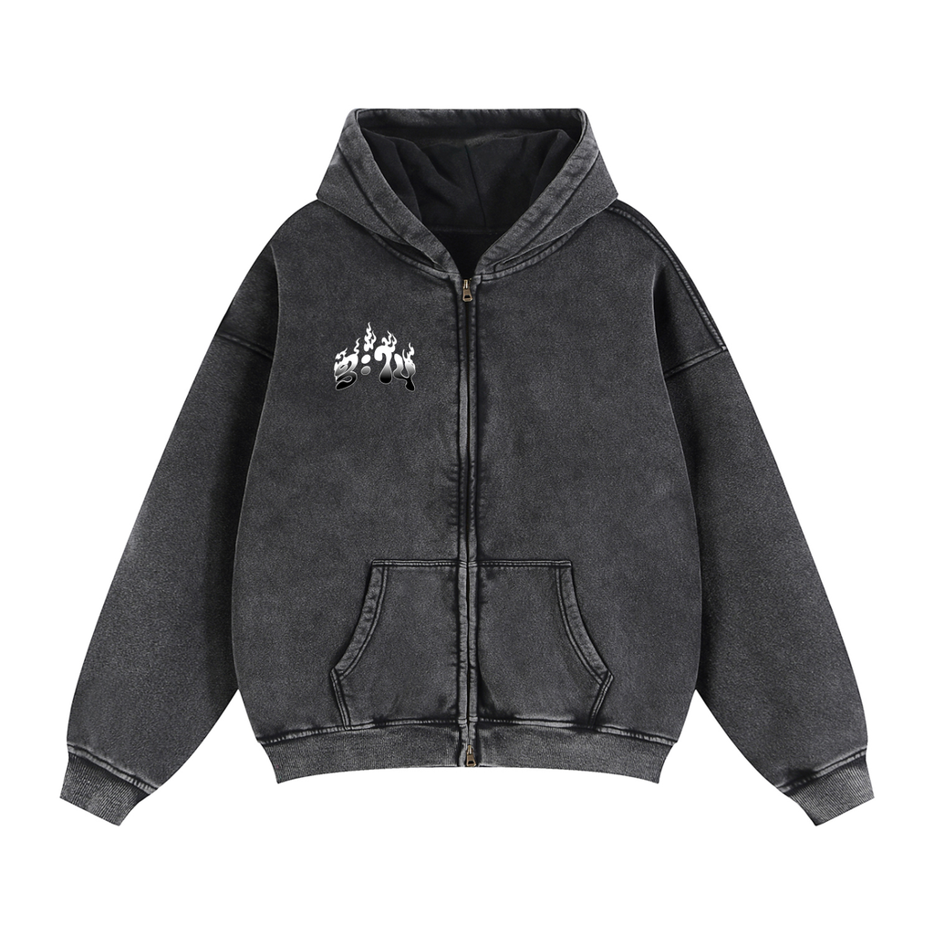 YHWH SNOW WASH ZIP FLEECE HOODIE