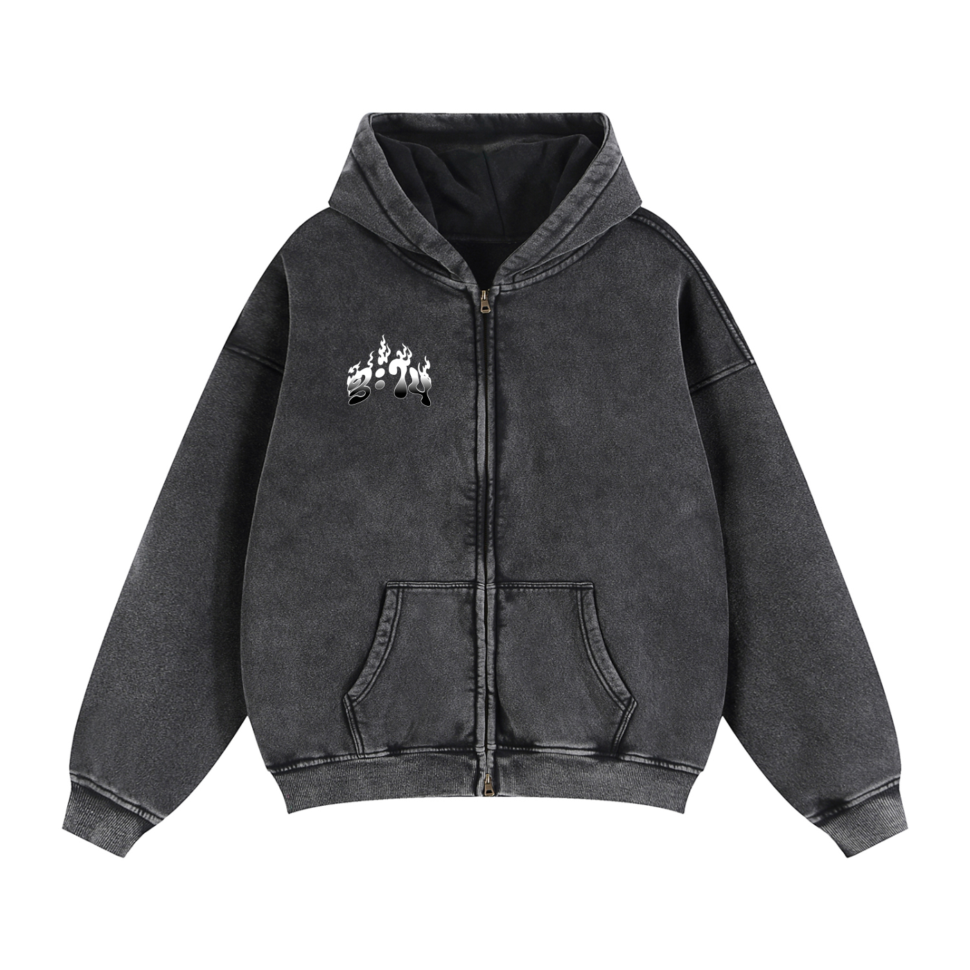 YHWH SNOW WASH ZIP FLEECE HOODIE