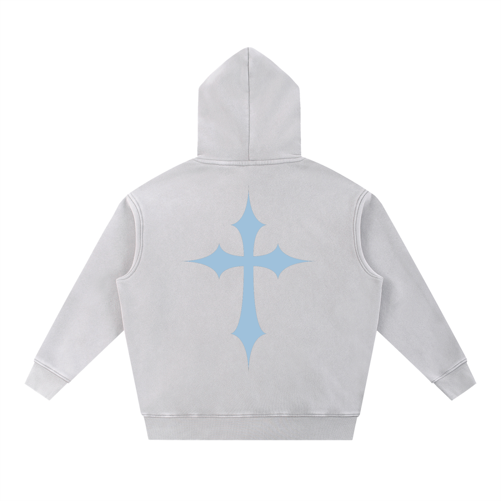 MINIMALIST CROSS SNOW WASH FLEECE OVERSIZE HOODIE